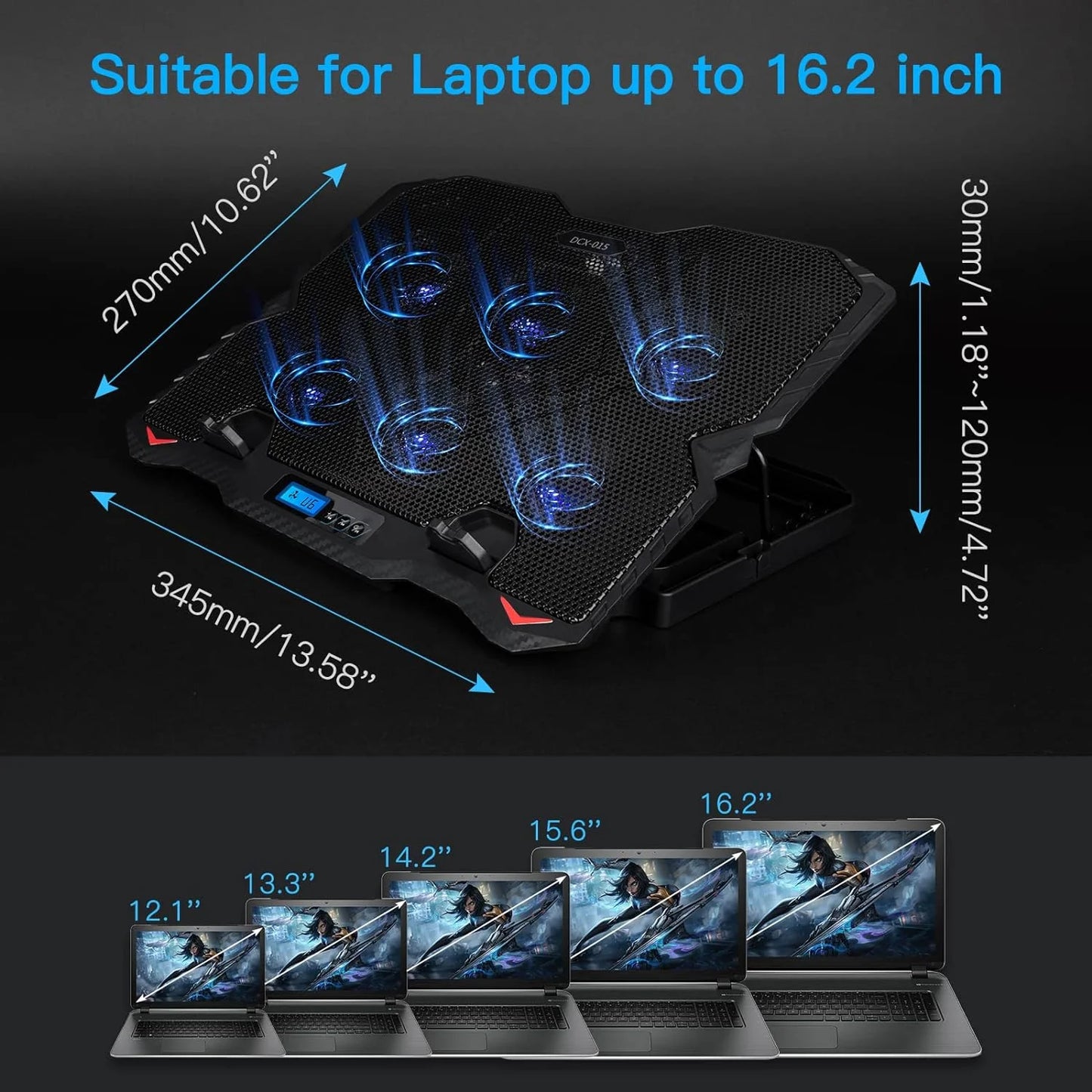 Laptop Cooling Pad, Laptop Cooler for 12"-16.2" with Phone Holder for Gaming Office