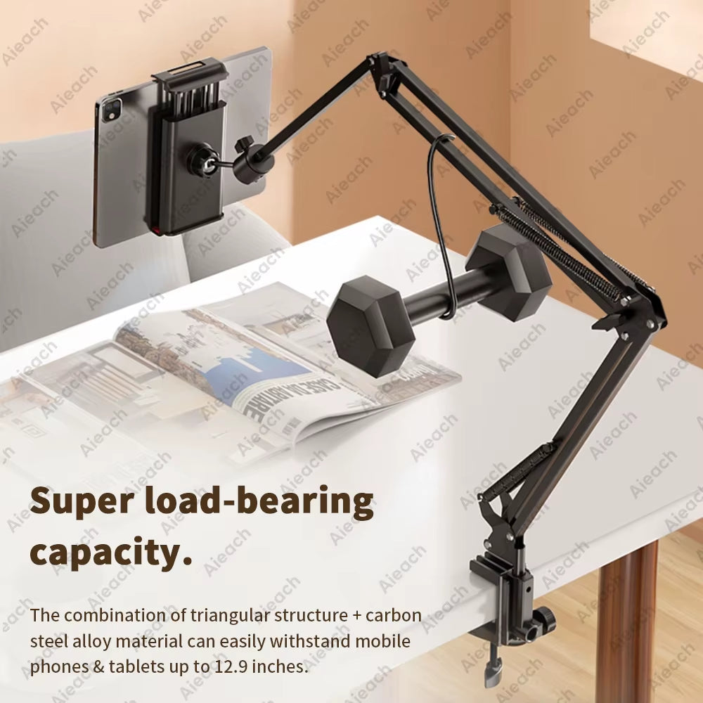 Tablet Holder for Bed with 90Cm Metal Arm Ipad Stand Tablet Bracket 360° Rotating Bed Phone Mount for 4.5~12.9 Inch Phone Tablet