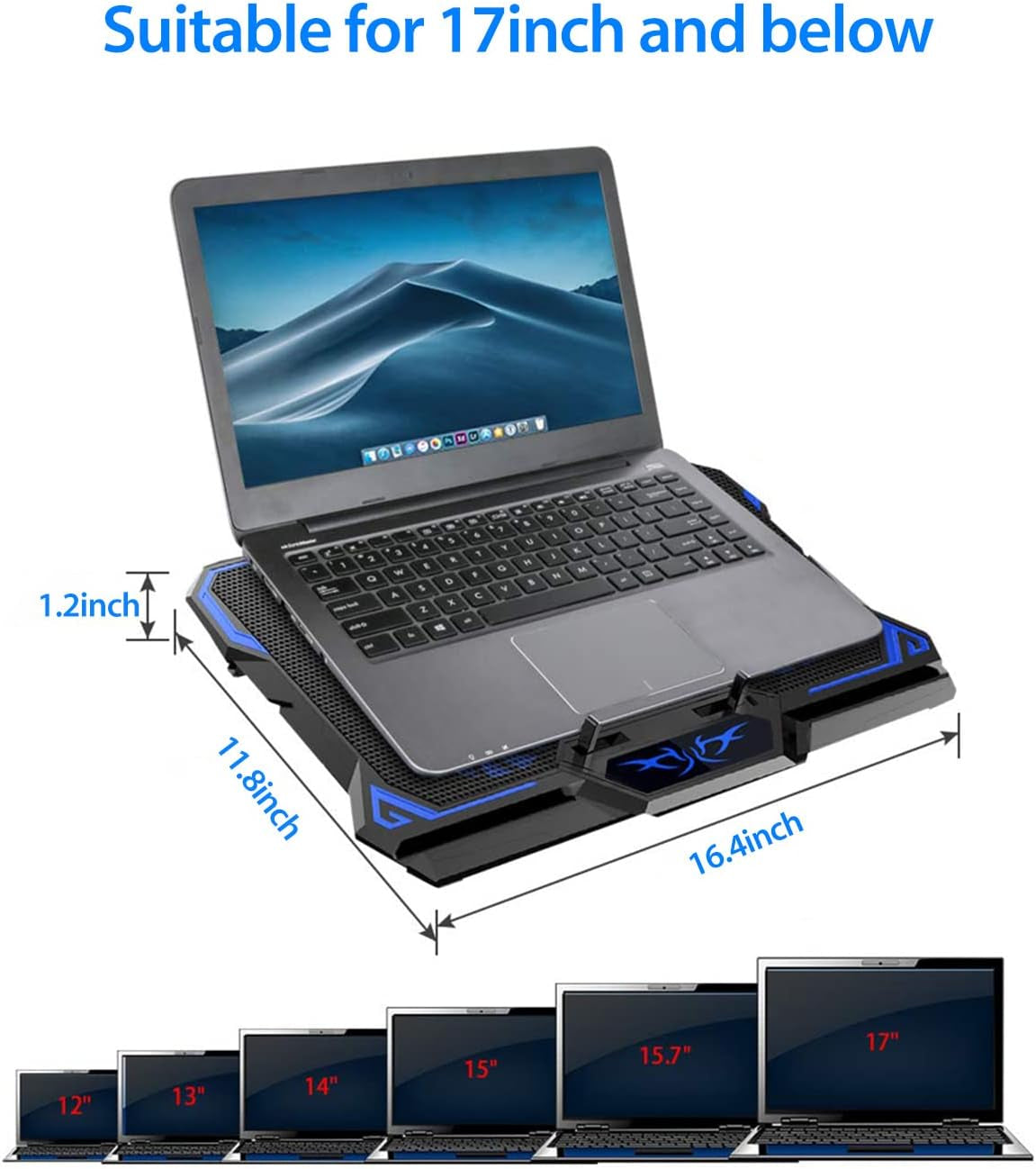 Laptop Cooling Pad, Laptop Cooler with 6 Quiet Led Fans for 15.6-17 Inch Laptop