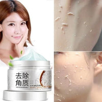 Rice Mild Exfoliating Tan Remover Gel pack with exfoliating texture and woman applying on skin