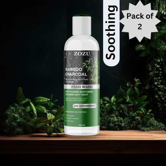 ZOZU Charcoal Face Wash pack of 2 100ml bottles with bamboo charcoal and 10x antioxidant for deep cleansing and soothing skin