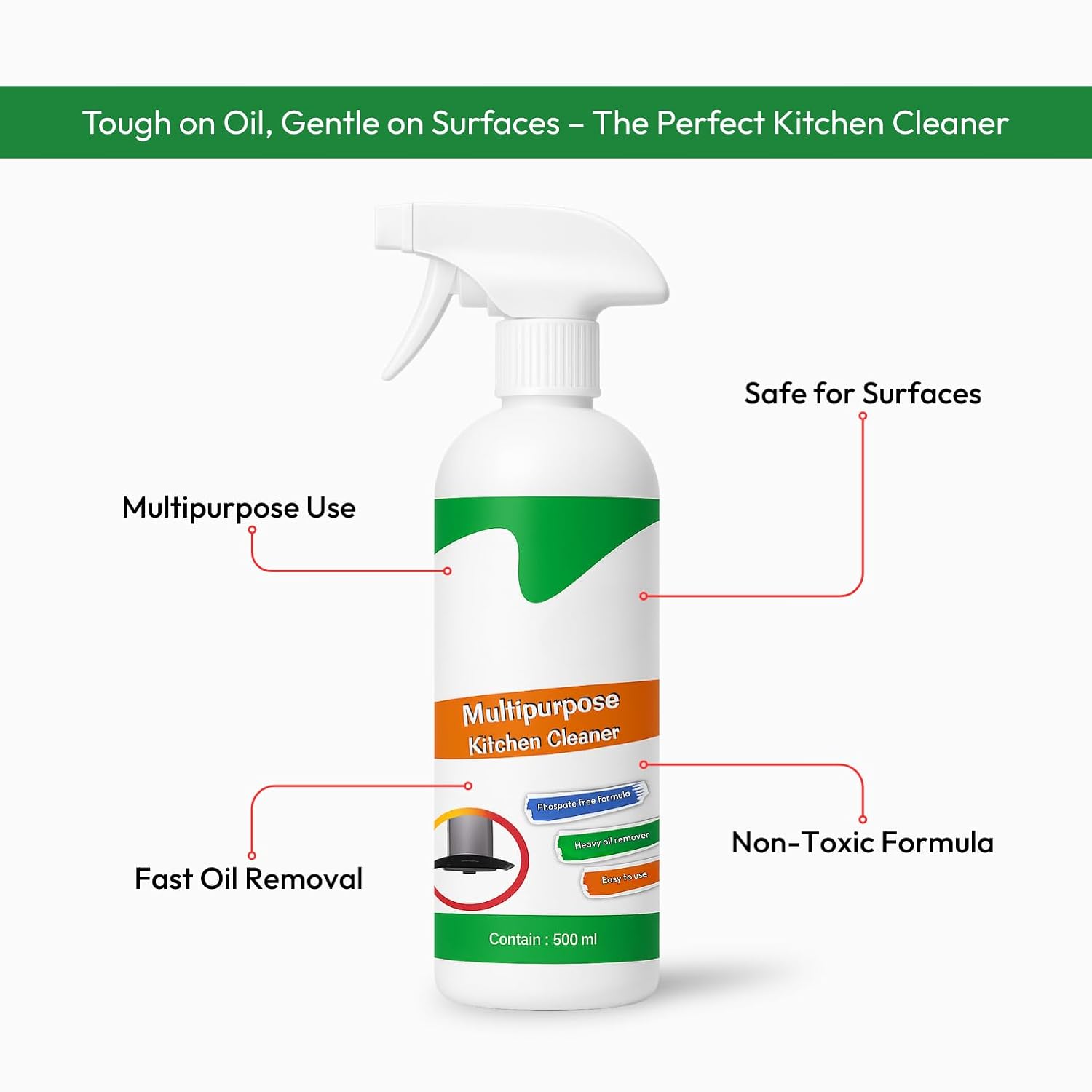 Zulaxy Kitchen Cleaner Spray for Oil & Grease Stain Remover, All Surface Non-Toxic & Non-Flammable Magic Degreaser Cleaning Spray for Kitchen, Chimney, Sink, Grill, Exhaust Fan & More! (500 ml)