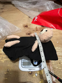 Cute black shoulder bag with plush teddy bear design, lightweight and soft fabric