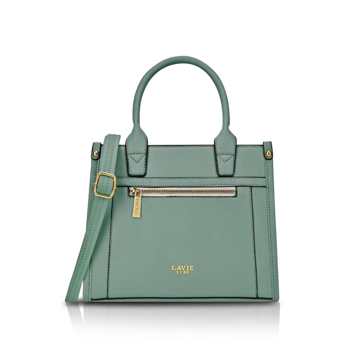 Lavie Luxe Sasha25 green satchel handbag for women with shoulder strap and front zipper pocket
