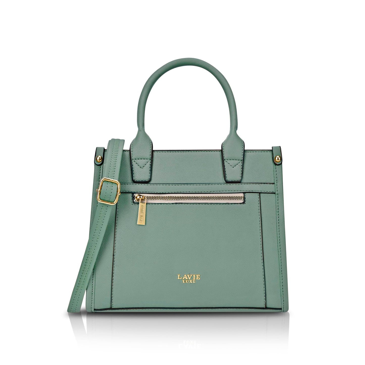 Lavie Luxe Sasha25 green satchel handbag for women with shoulder strap and front zipper pocket