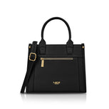 Lavie Luxe Sasha25 black satchel handbag for women with shoulder strap and gold zipper detail
