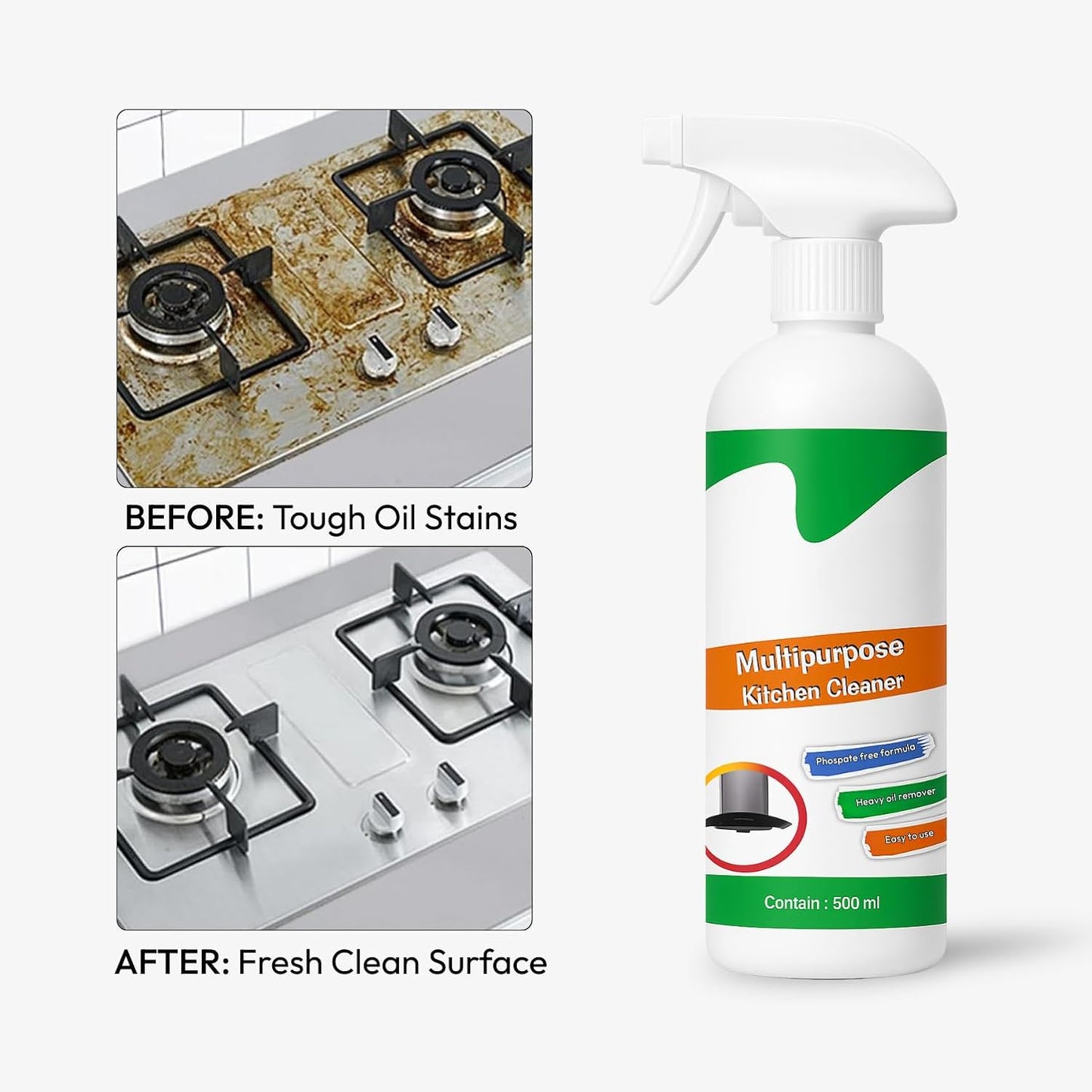 Zulaxy Kitchen Cleaner Spray for Oil & Grease Stain Remover, All Surface Non-Toxic & Non-Flammable Magic Degreaser Cleaning Spray for Kitchen, Chimney, Sink, Grill, Exhaust Fan & More! (500 ml)