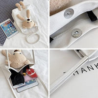 cute shoulder bag tote handbag with plush teddy bear and magnetic closure