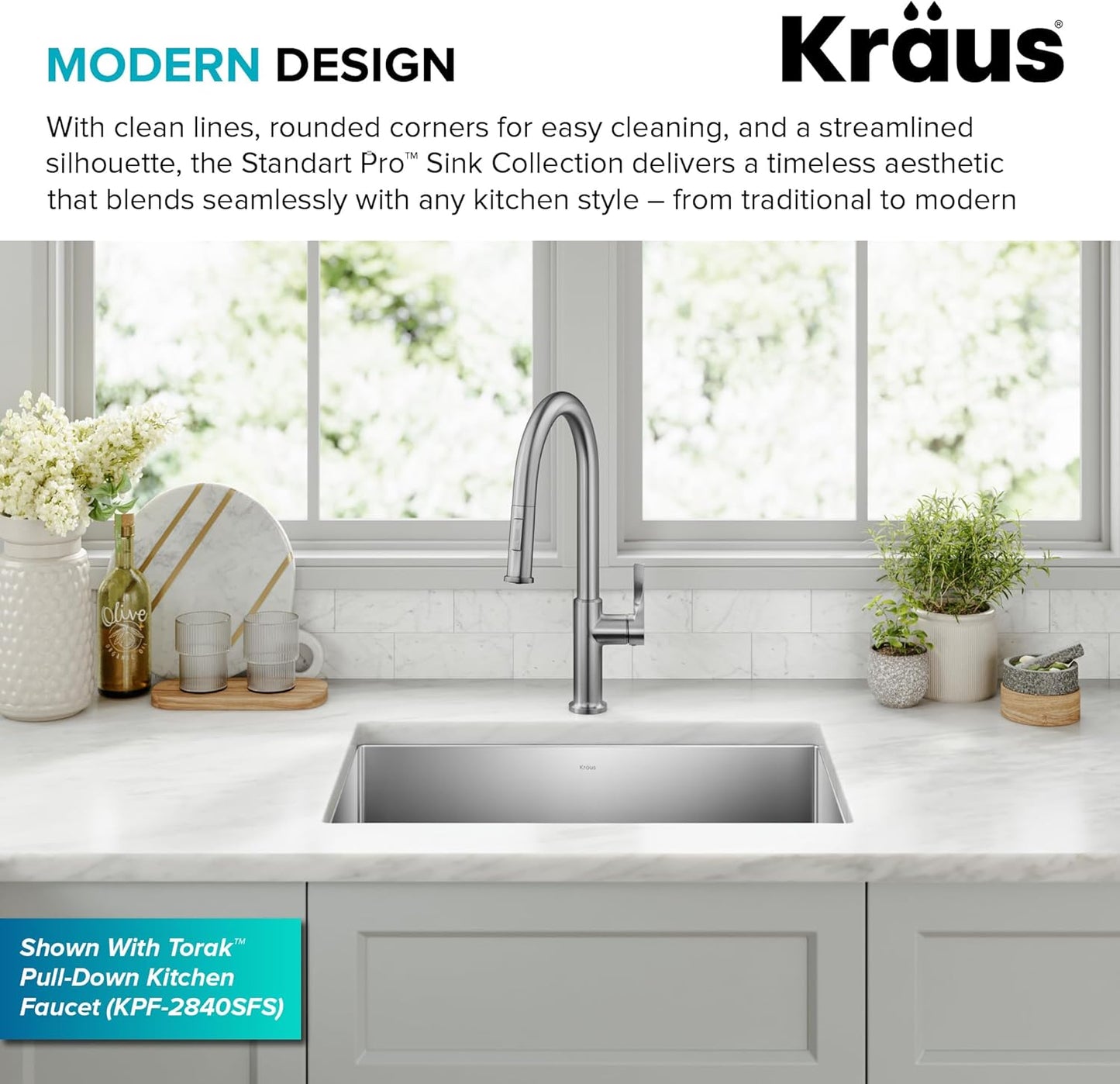 Standart PRO 28-Inch 16 Gauge Undermount Single Bowl Stainless Steel Kitchen Sink, KHU100-28