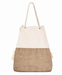 TRIBECA TRIBE beach bag large two-tone canvas and jute beach tote with rope handles