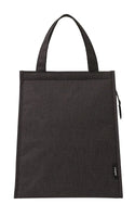 Compact black insulated lunch bag with handles and zippered compartment for women