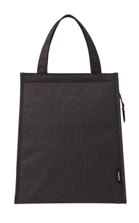 Compact black insulated lunch bag with handles and zippered compartment for women