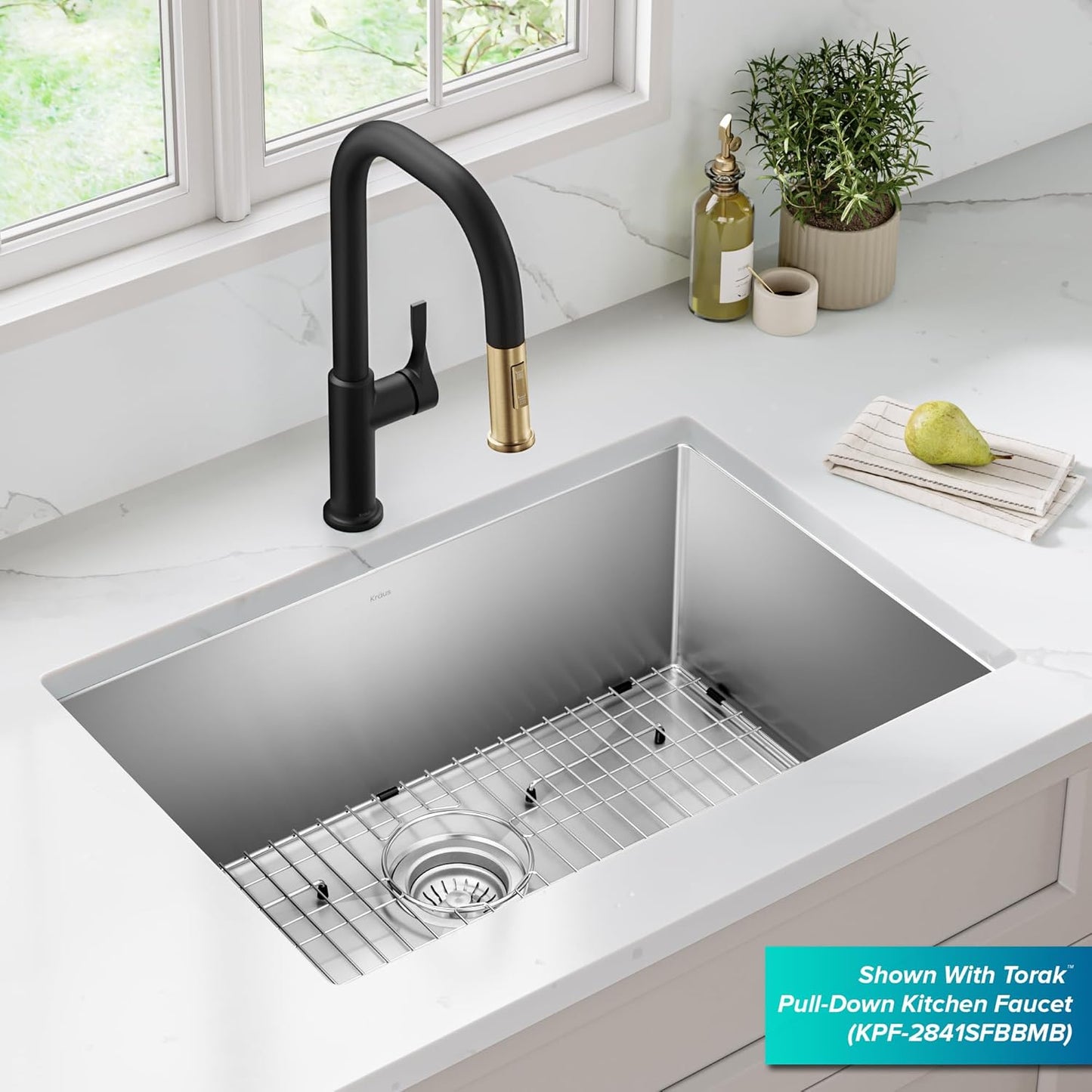 Standart PRO 28-Inch 16 Gauge Undermount Single Bowl Stainless Steel Kitchen Sink, KHU100-28