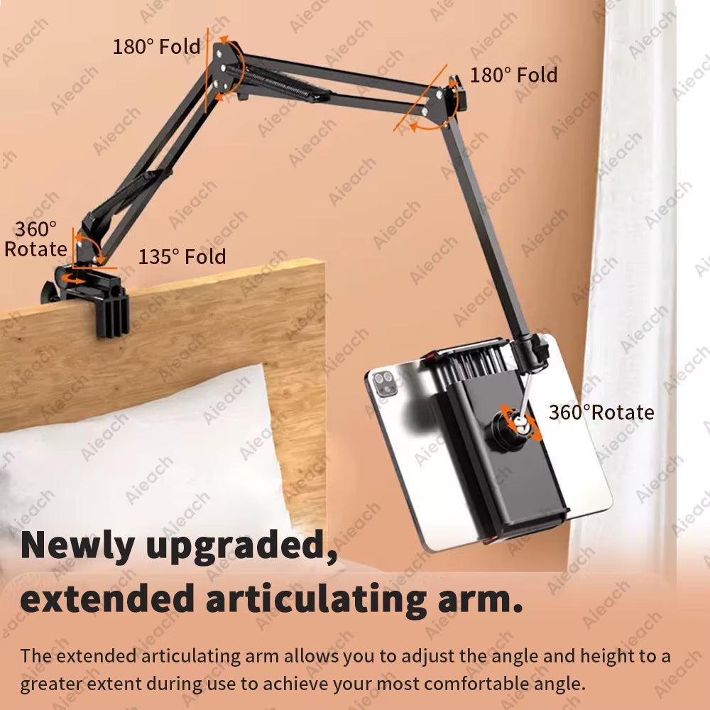 Tablet Holder for Bed with 90Cm Metal Arm Ipad Stand Tablet Bracket 360° Rotating Bed Phone Mount for 4.5~12.9 Inch Phone Tablet
