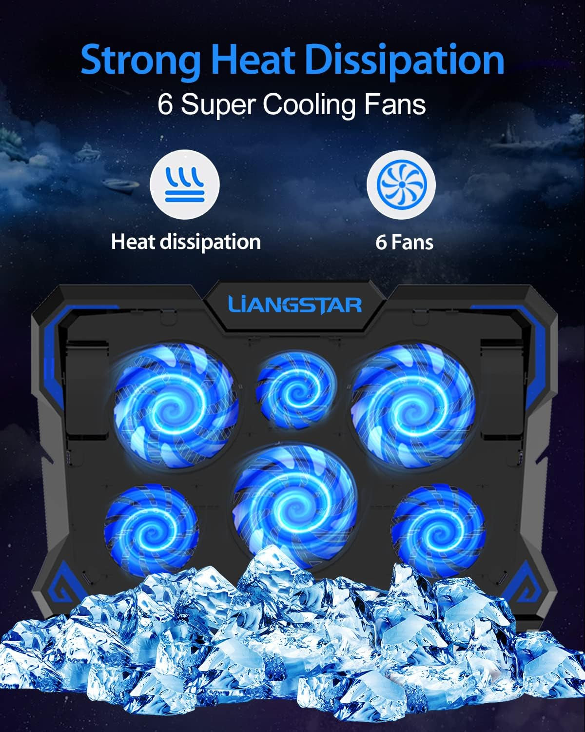 Laptop Cooling Pad, Laptop Cooler with 6 Quiet Led Fans for 15.6-17 Inch Laptop