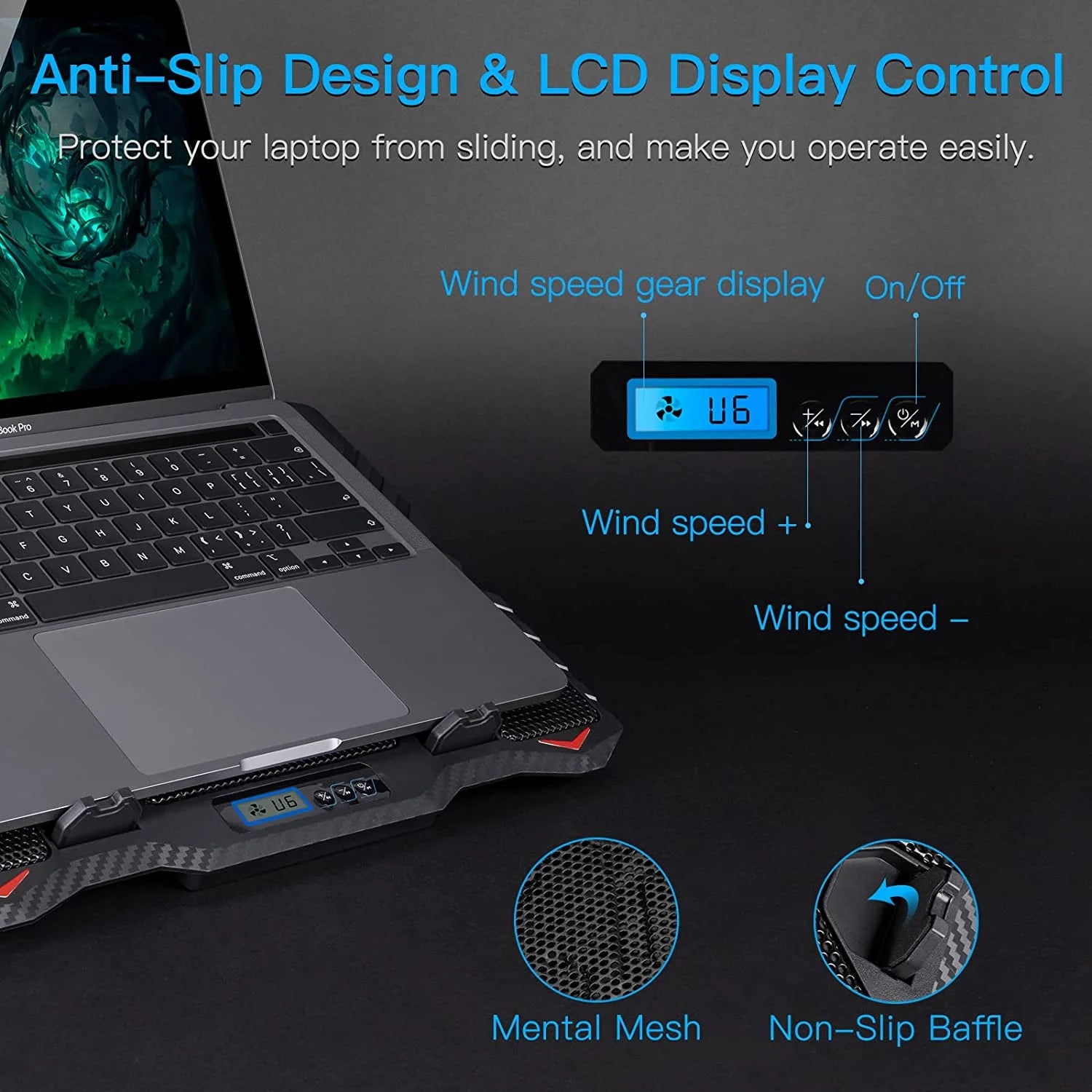Laptop Cooling Pad, Laptop Cooler for 12"-16.2" with Phone Holder for Gaming Office