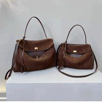 Brown PU leather crossbody bags for women in large and small sizes with a horizontal square design
