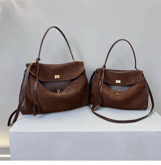 Brown PU leather crossbody bags for women in large and small sizes with a horizontal square design