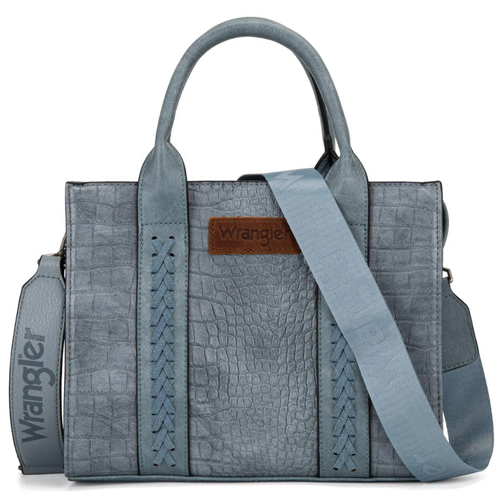 Wrangler Tote Bag for women in blue with top handle and detachable shoulder strap, textured design